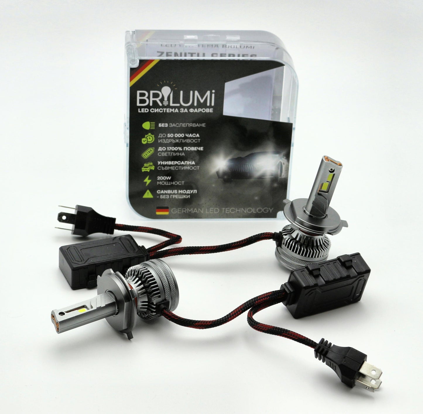 Becuri Bi-LED H4 BRILUMI ZENITH 200W CANBUS 6000K – Lumină Puternică