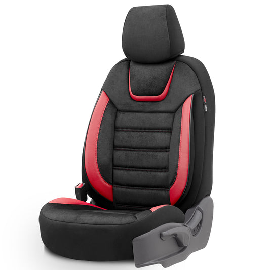 Set Tapițerie Iconic – Negru/Roșu, Textil, pentru Scaune Față și Spate