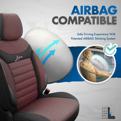 Set huse auto Line 1003 – Negru/bordo, material textil, pentru scaunele din față și din spate