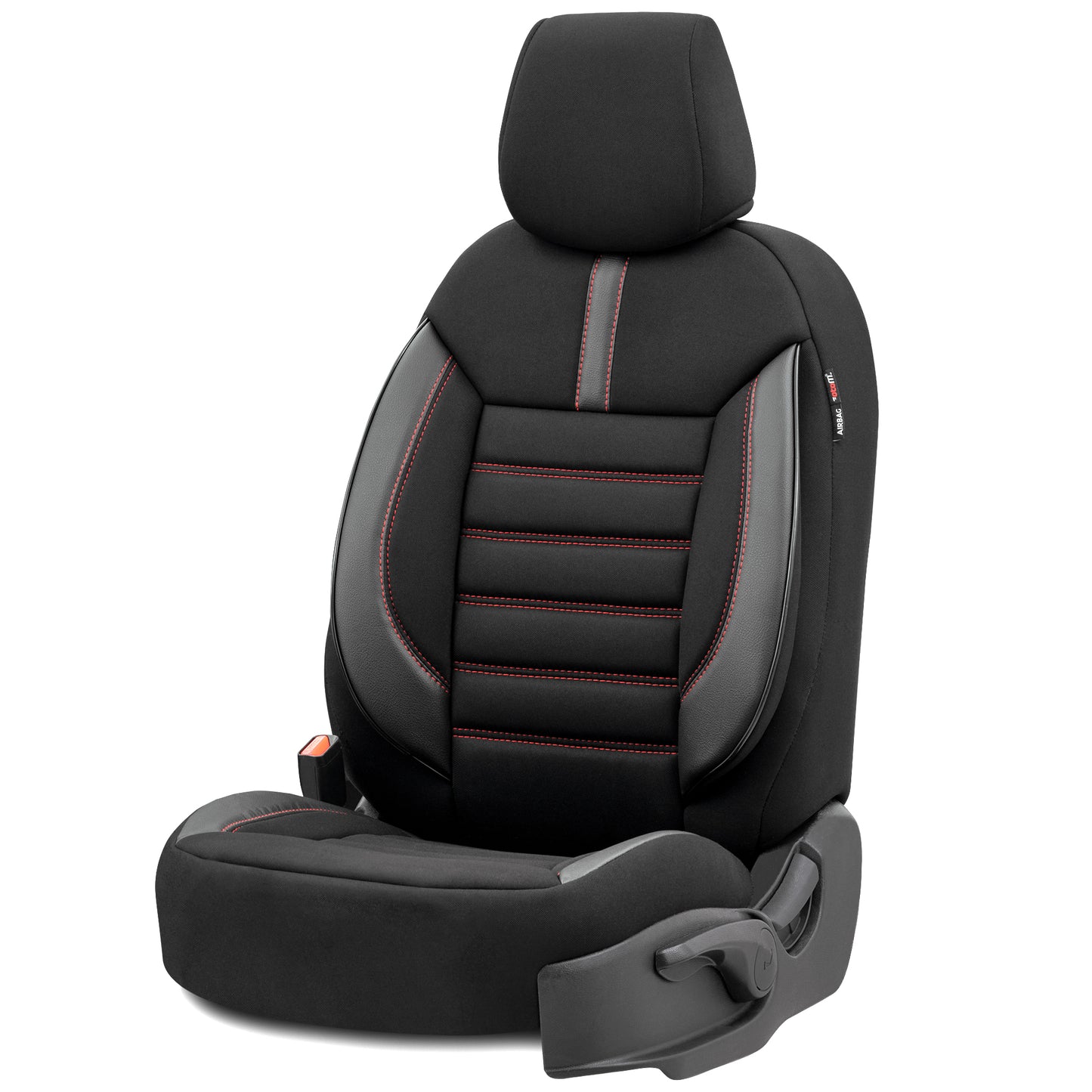 Set Tapițerie Limited – Negru cu Cusătură Roșie, Textil, pentru Scaune Față și Spate