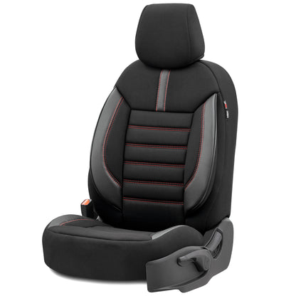Set Tapițerie Limited – Negru cu Cusătură Roșie, Textil, pentru Scaune Față și Spate