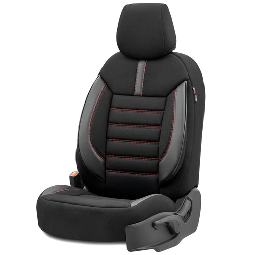 Set Tapițerie Limited – Negru cu Cusătură Roșie, Textil, pentru Scaune Față și Spate