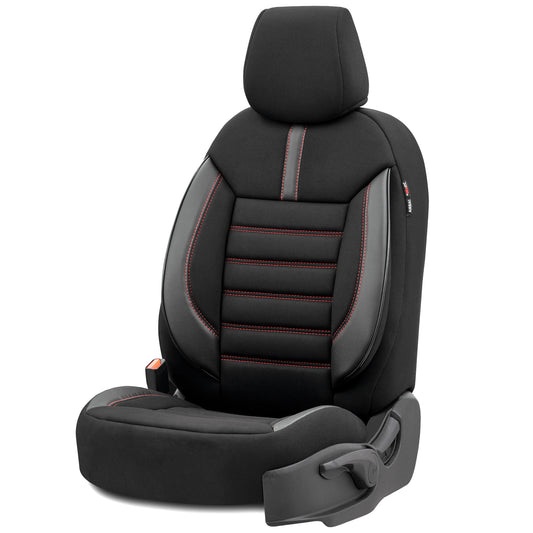 Set Tapițerie Limited – Negru cu Cusătură Roșie, Textil, pentru Scaune Față și Spate