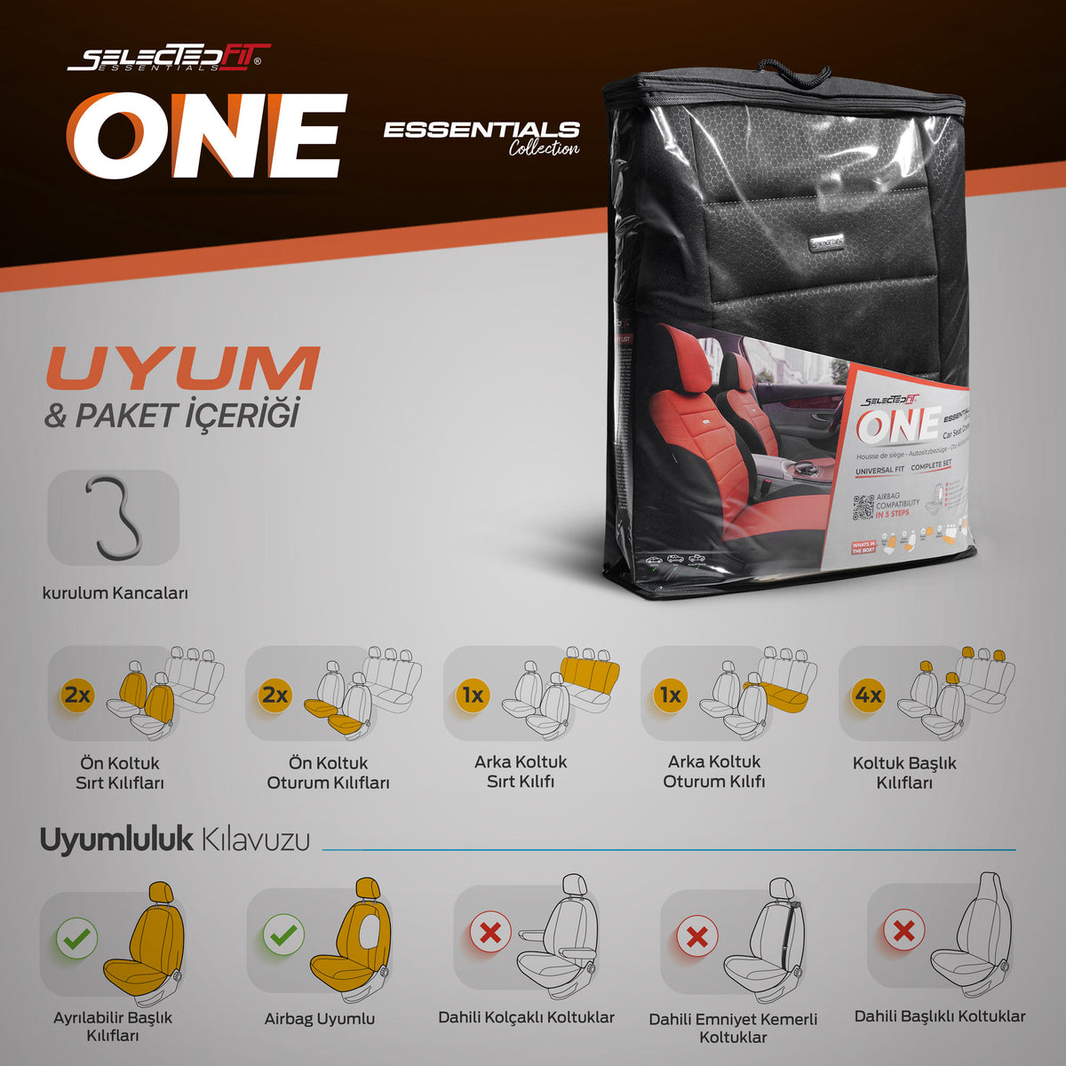 Set huse scaune Selectedfit One 101 – negru, pentru scaunele din față și din spate
