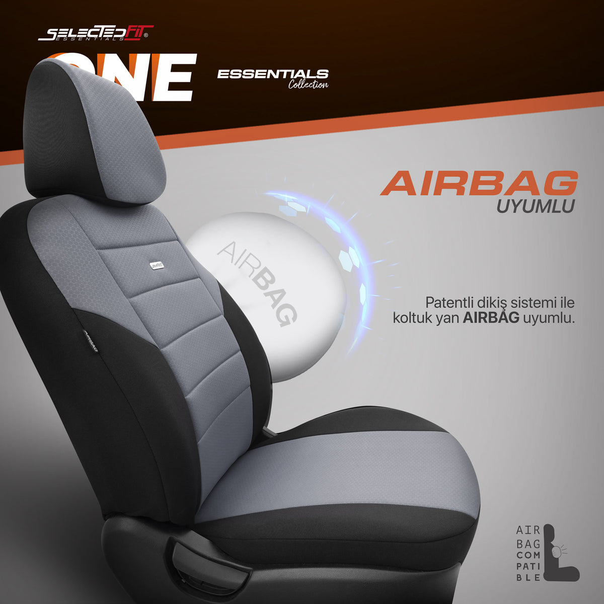 Set de huse pentru scaune Selectedfit One 102 – negru/gri, pentru scaunele din față și din spate