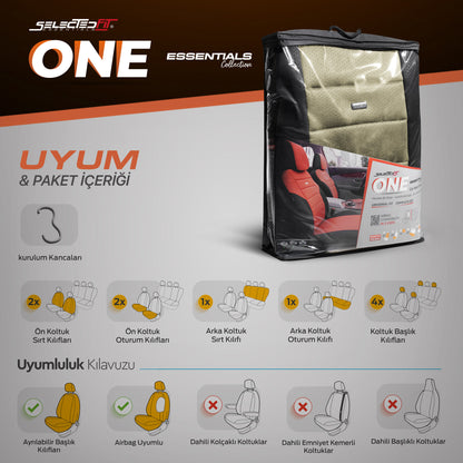 Set de huse pentru scaune Selectedfit One 103 – negru/bej, pentru scaunele din față și din spate