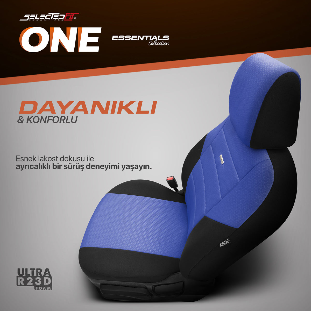 Set de huse pentru scaune Selectedfit One 107 – negru/albastru, pentru scaunele din față și din spate