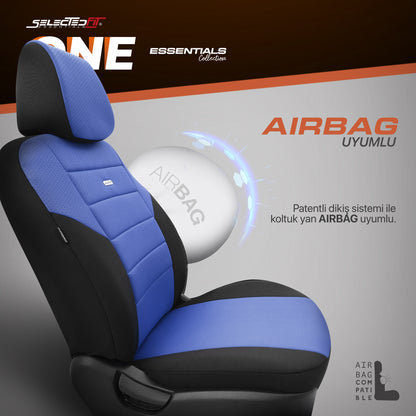 Set de huse pentru scaune Selectedfit One 107 – negru/albastru, pentru scaunele din față și din spate