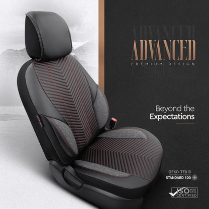 Set Tapițerie Lux Advanced – Piele ecologică, Negru/Roșu, pentru Scaune Față și Spate