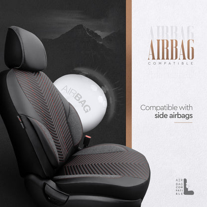 Set Tapițerie Lux Advanced – Piele ecologică, Negru/Roșu, pentru Scaune Față și Spate
