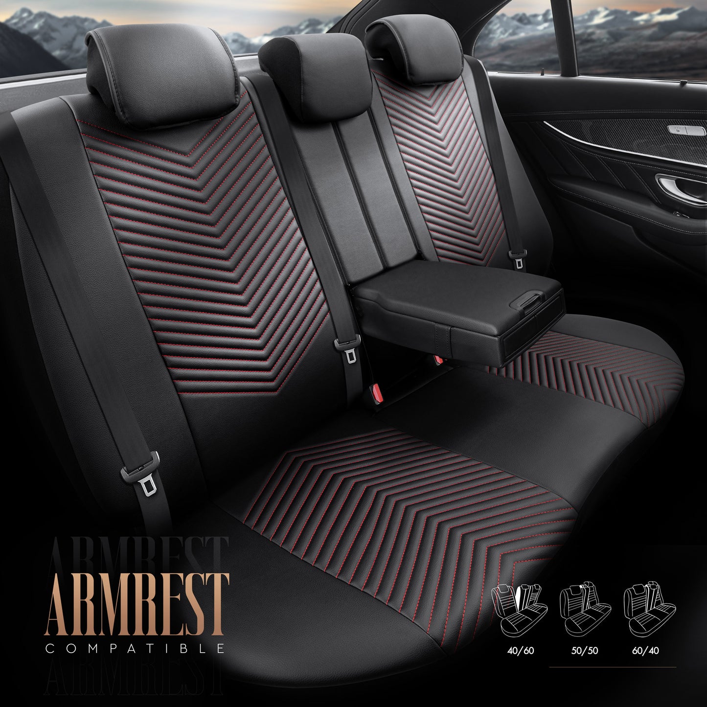 Set Tapițerie Lux Advanced – Piele ecologică, Negru/Roșu, pentru Scaune Față și Spate