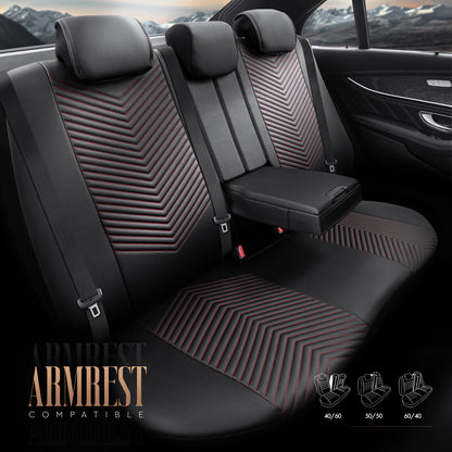 Set Tapițerie Lux Advanced – Piele ecologică, Negru/Roșu, pentru Scaune Față și Spate