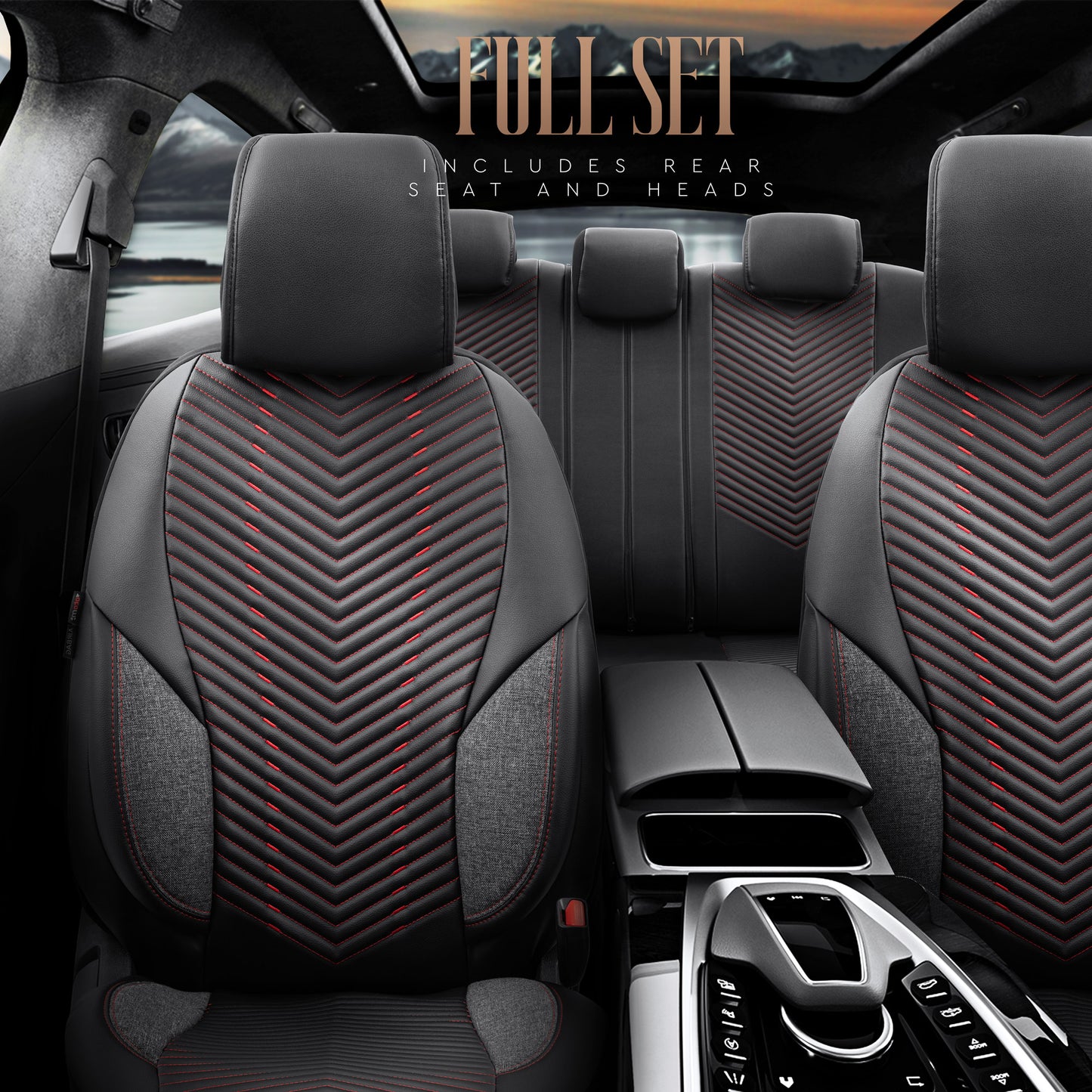 Set Tapițerie Lux Advanced – Piele ecologică, Negru/Roșu, pentru Scaune Față și Spate