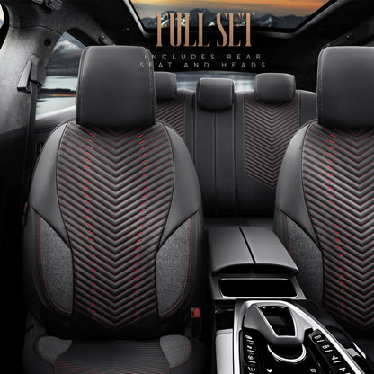 Set Tapițerie Lux Advanced – Piele ecologică, Negru/Roșu, pentru Scaune Față și Spate