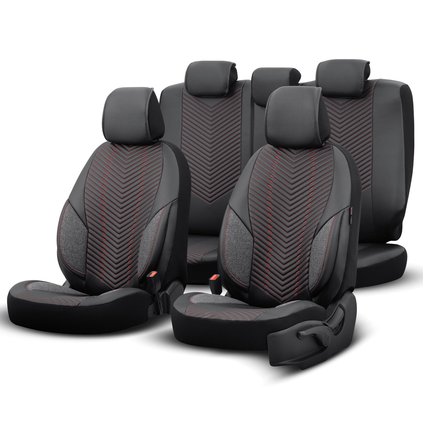 Set Tapițerie Lux Advanced – Piele ecologică, Negru/Roșu, pentru Scaune Față și Spate