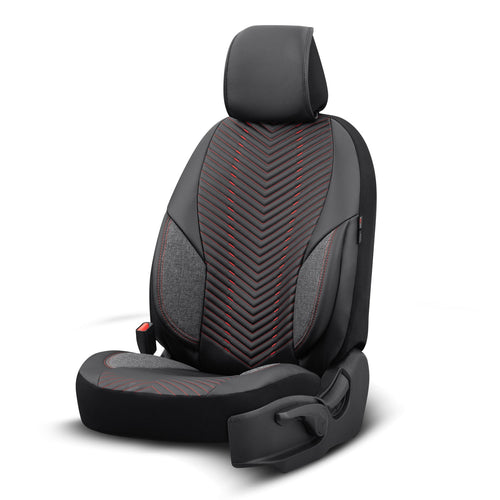 Set Tapițerie Lux Advanced – Piele ecologică, Negru/Roșu, pentru Scaune Față și Spate