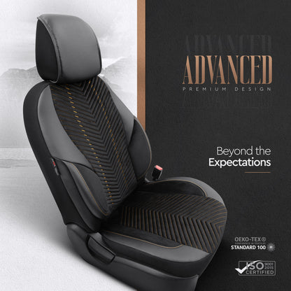 Set Tapițerie Lux Advanced – Alcantara, Negru/Portocaliu, pentru Scaune Față și Spate