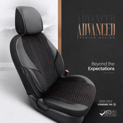 Set Tapițerie Lux Advanced – Alcantara, Negru/Roșu, pentru Scaune Față și Spate