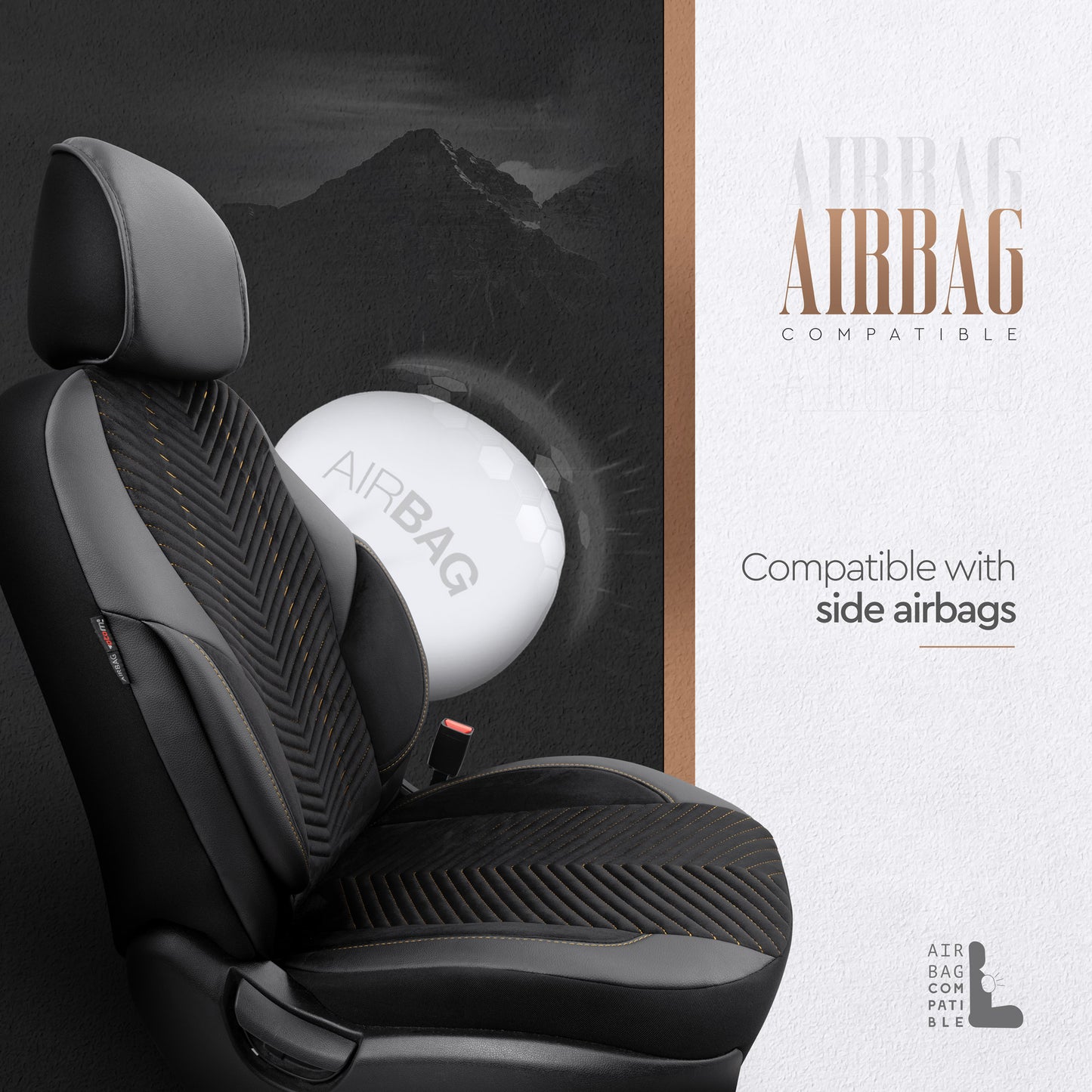 Set Tapițerie Lux Advanced – Alcantara, Negru/Portocaliu, pentru Scaune Față și Spate