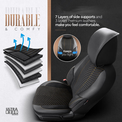 Set Tapițerie Lux Advanced – Alcantara, Negru/Portocaliu, pentru Scaune Față și Spate