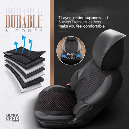 Set Tapițerie Lux Advanced – Alcantara, Negru/Roșu, pentru Scaune Față și Spate