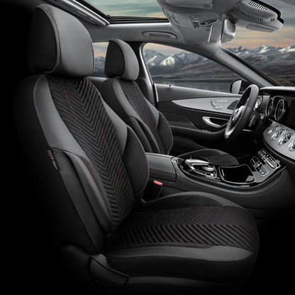 Set Tapițerie Lux Advanced – Alcantara, Negru/Roșu, pentru Scaune Față și Spate