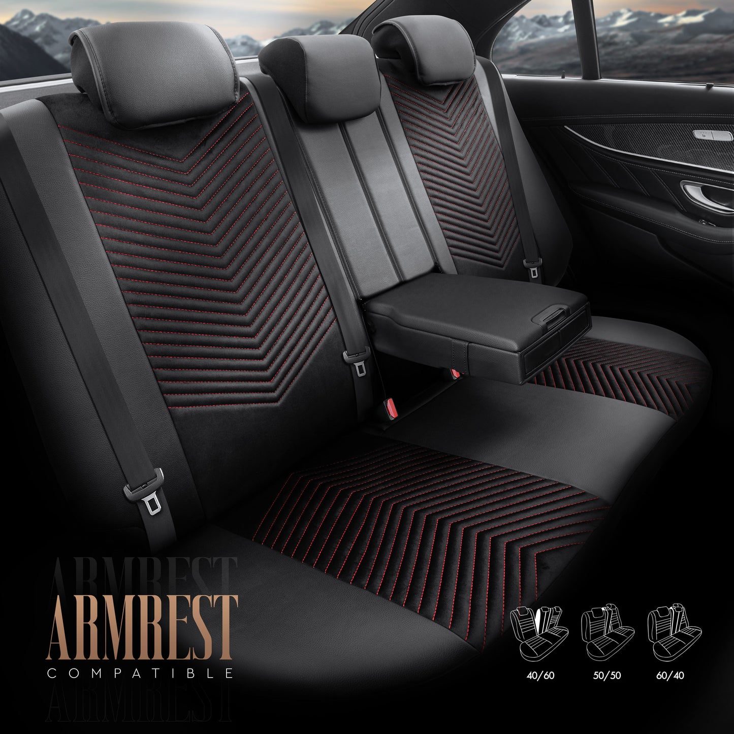 Set Tapițerie Lux Advanced – Alcantara, Negru/Roșu, pentru Scaune Față și Spate