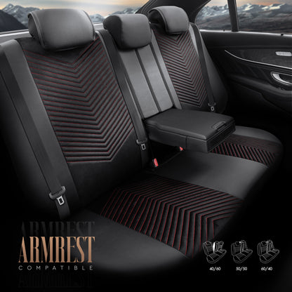 Set Tapițerie Lux Advanced – Alcantara, Negru/Roșu, pentru Scaune Față și Spate
