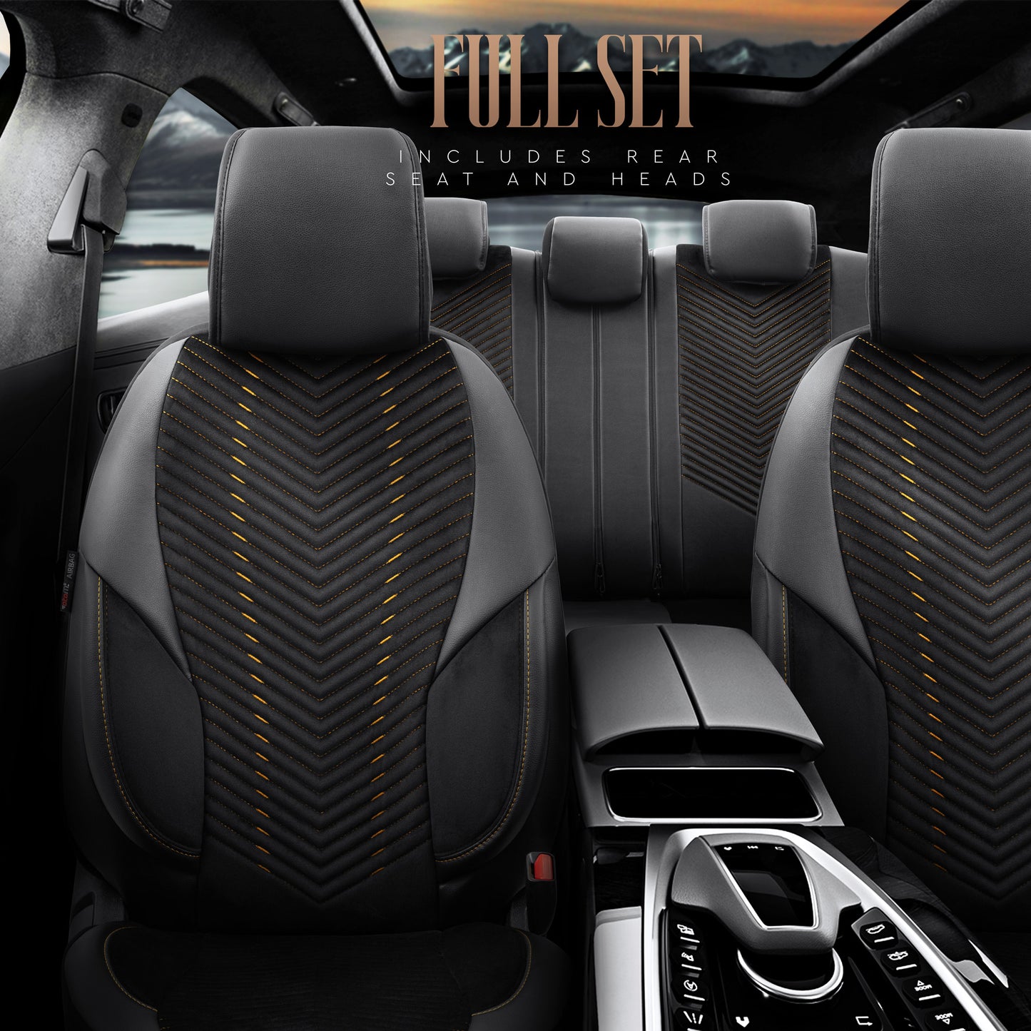 Set Tapițerie Lux Advanced – Alcantara, Negru/Portocaliu, pentru Scaune Față și Spate