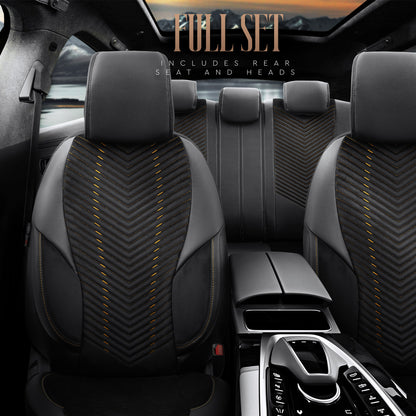 Set Tapițerie Lux Advanced – Alcantara, Negru/Portocaliu, pentru Scaune Față și Spate