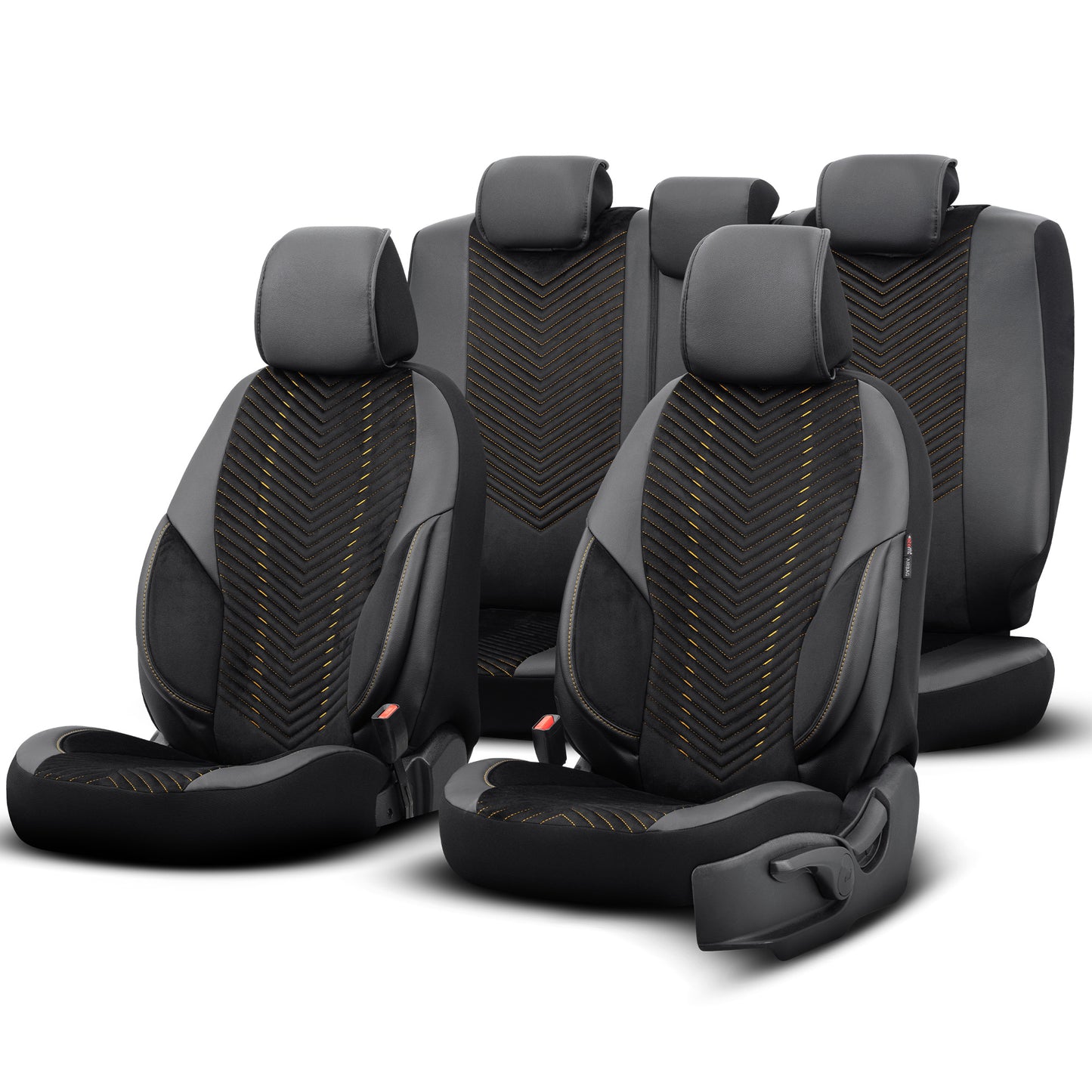 Set Tapițerie Lux Advanced – Alcantara, Negru/Portocaliu, pentru Scaune Față și Spate