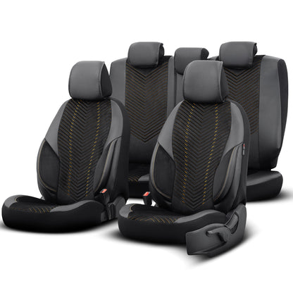 Set Tapițerie Lux Advanced – Alcantara, Negru/Portocaliu, pentru Scaune Față și Spate
