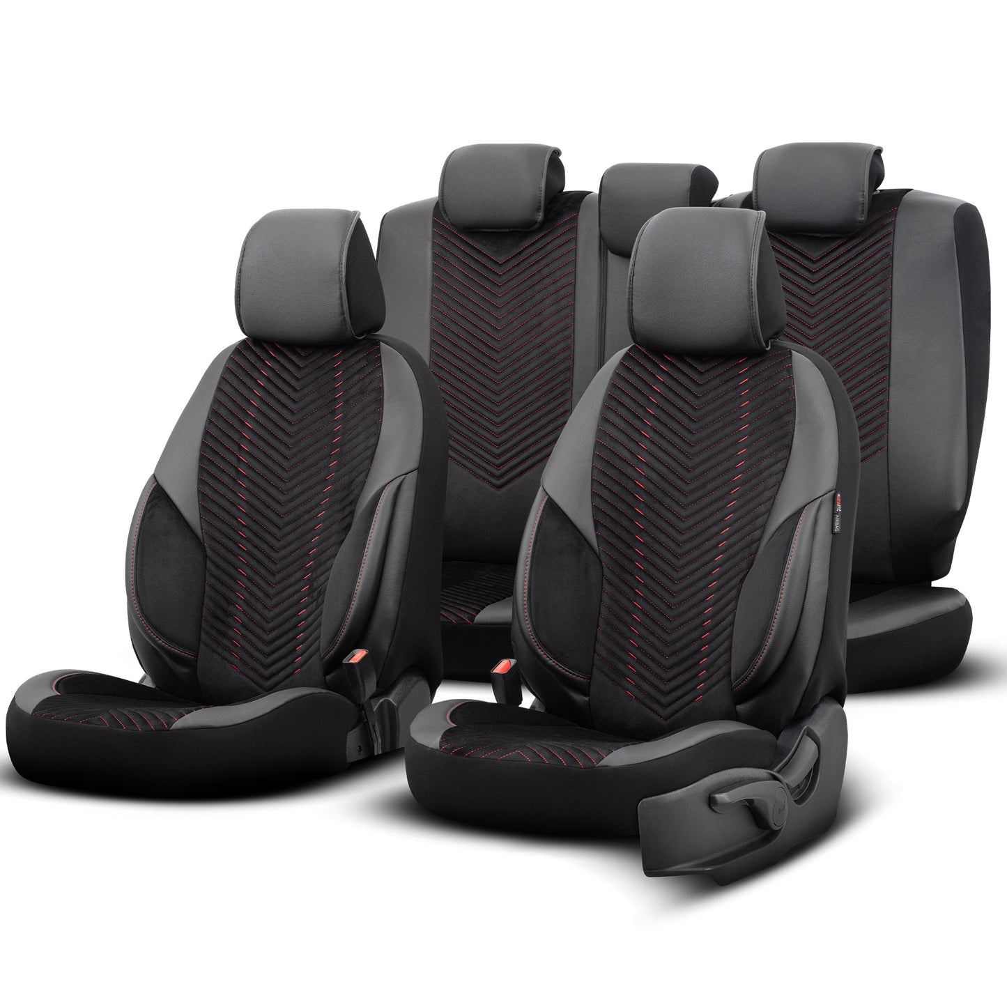 Set Tapițerie Lux Advanced – Alcantara, Negru/Roșu, pentru Scaune Față și Spate
