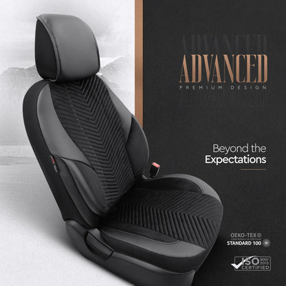 Set Tapițerie Lux Advanced – Alcantara, Negru, pentru Scaune Față și Spate