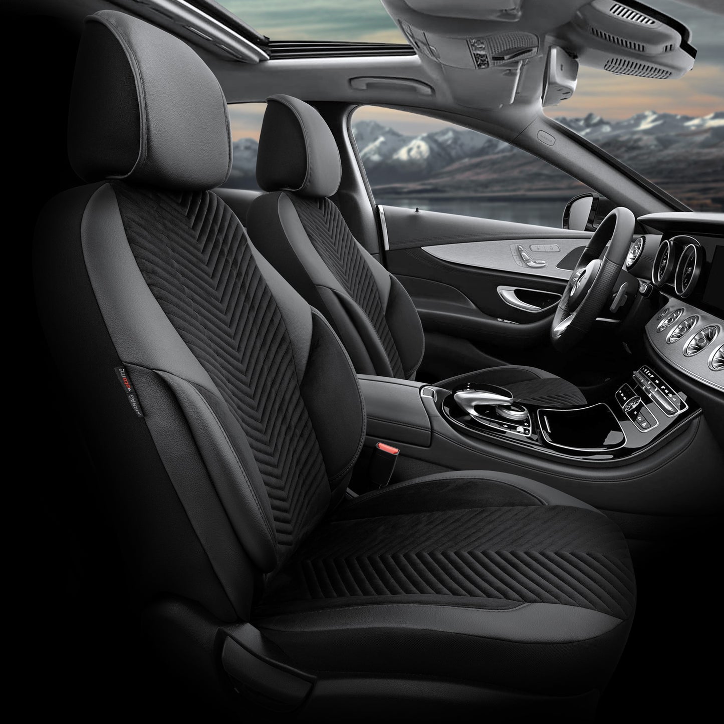 Set Tapițerie Lux Advanced – Alcantara, Negru, pentru Scaune Față și Spate