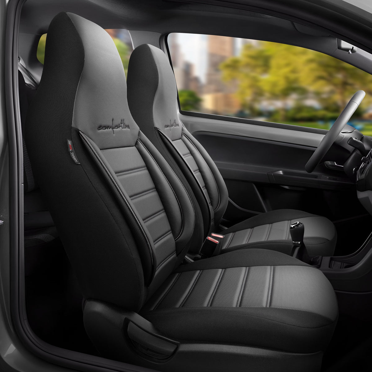 Set Tapițerie Comfortline City – Negru, cu Piele Eco, pentru Scaune Față și Spate (Pentru mașini mici de oraș)