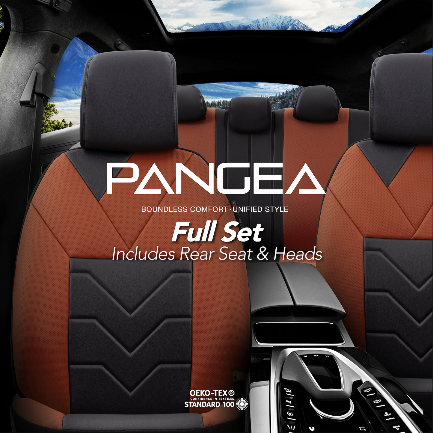 Set Tapițerie Lux Pangea – Piele ecologică, Negru/Portocaliu, pentru Scaune Față și Spate
