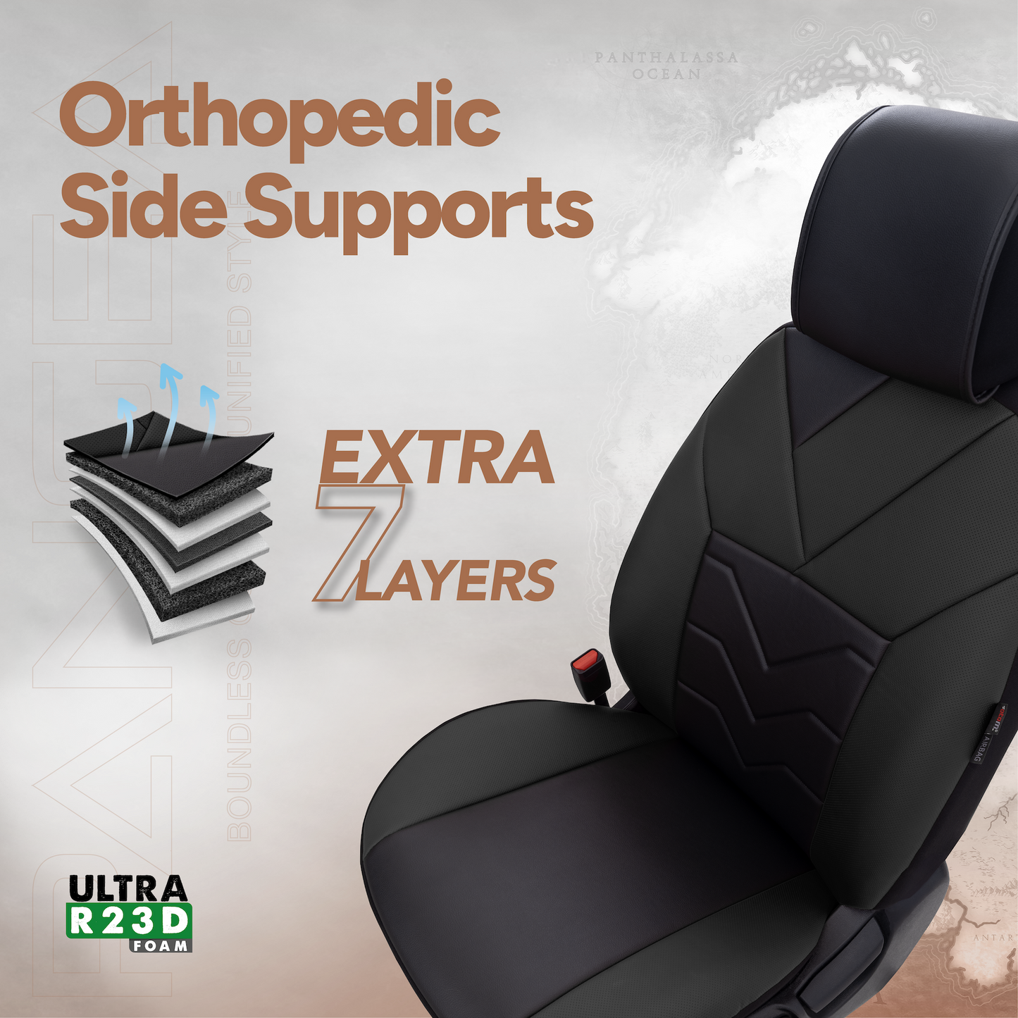 Set Tapițerie Lux Pangea – Piele ecologică, Negru, pentru Scaune Față și Spate