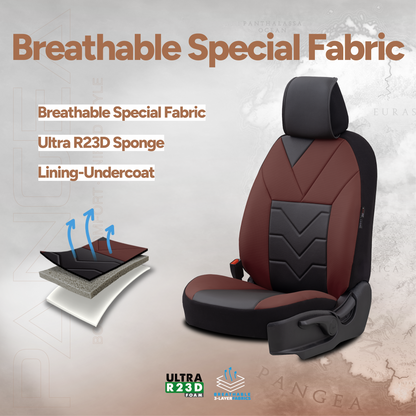 Set Tapițerie Lux Pangea – Piele ecologică, Negru/Bordo, pentru Scaune Față și Spate