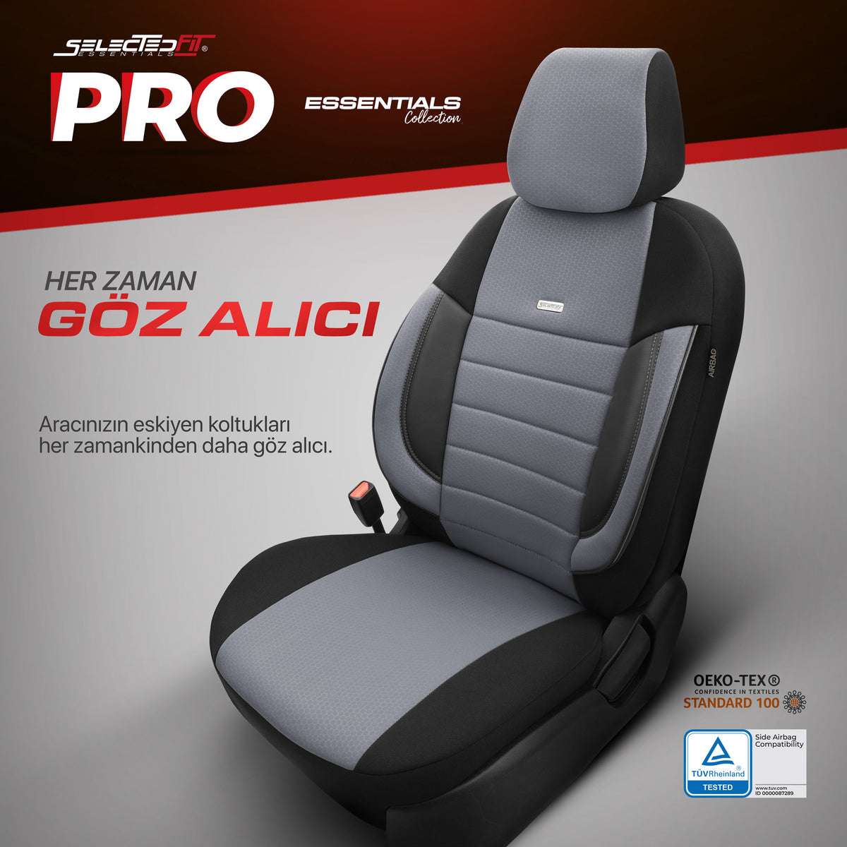 Set huse Selectedfit Pro 102 – Negru/gri, pentru scaunele din față și din spate