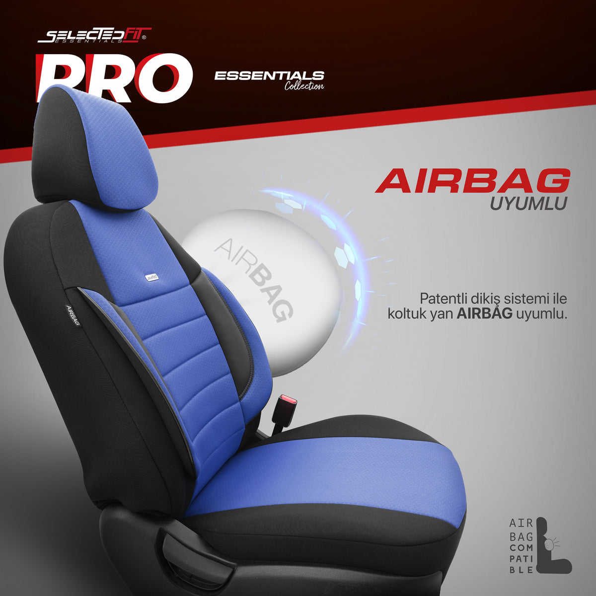 Set huse Selectedfit Pro 107 – Negru/albastru, pentru scaunele din față și din spate