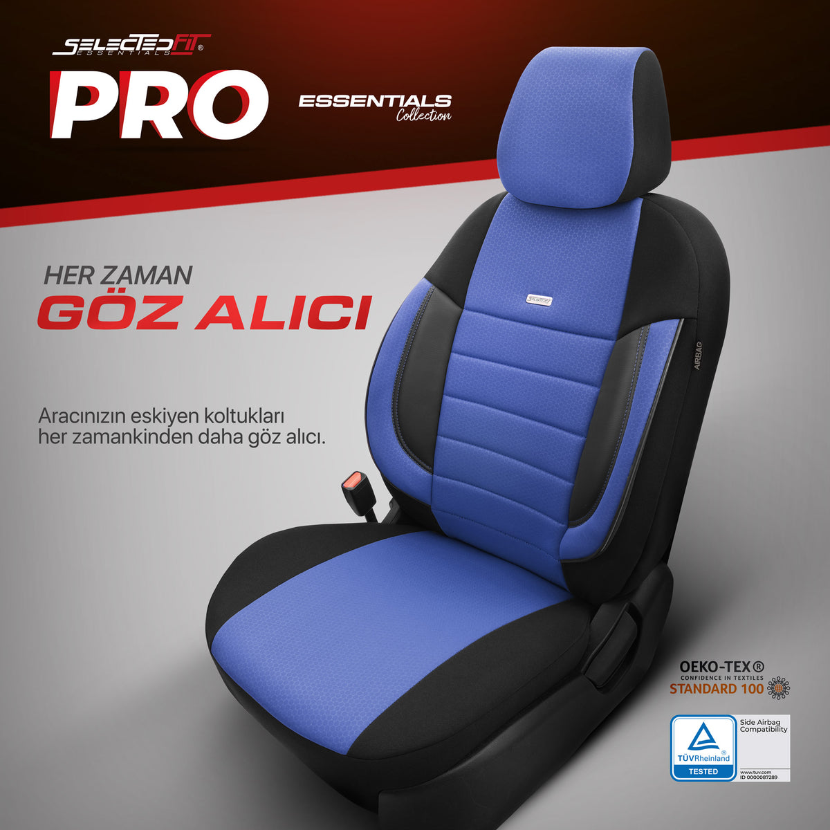 Set huse Selectedfit Pro 107 – Negru/albastru, pentru scaunele din față și din spate