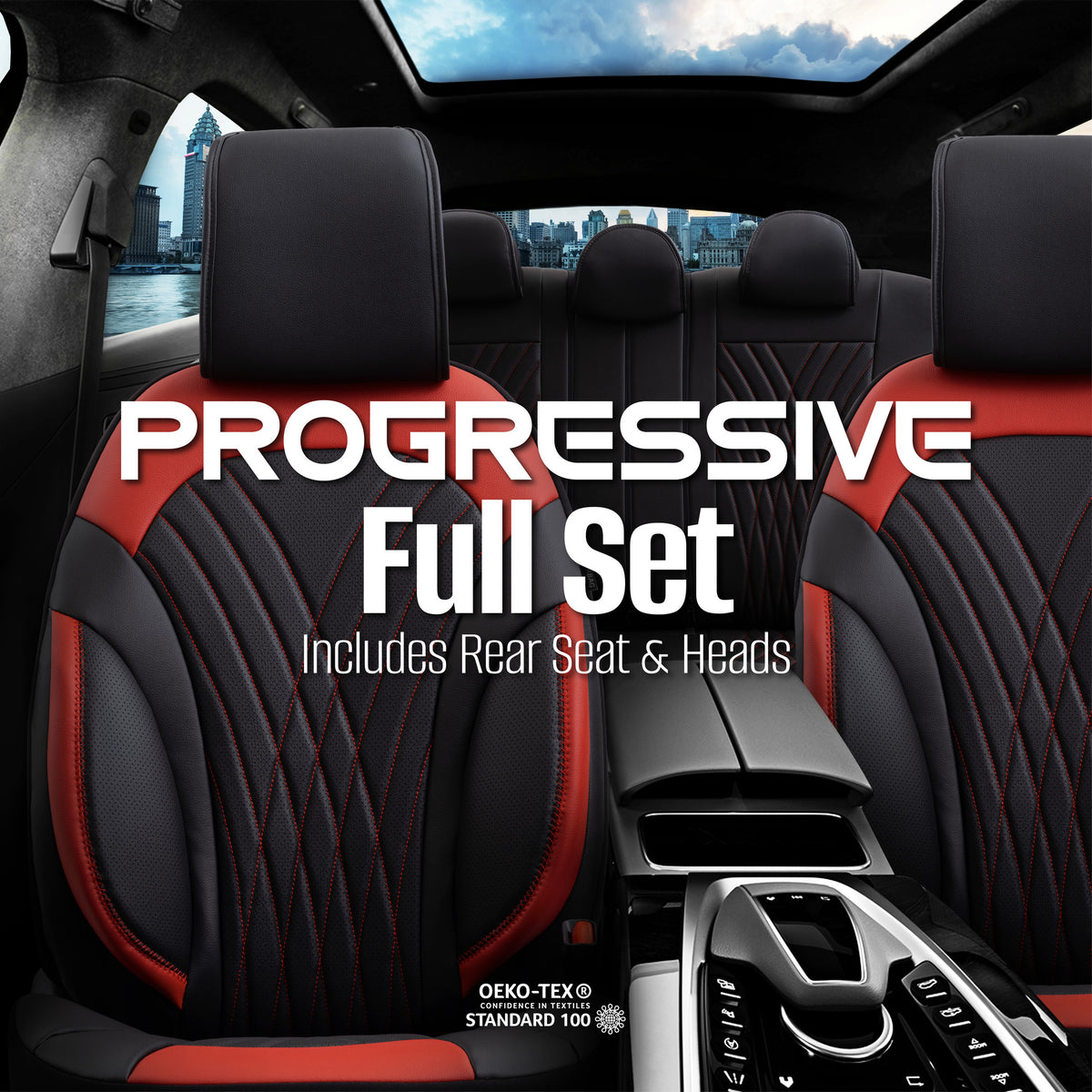 Set huse Progressive 104 – negru/roșu, pentru scaunele din față și din spate