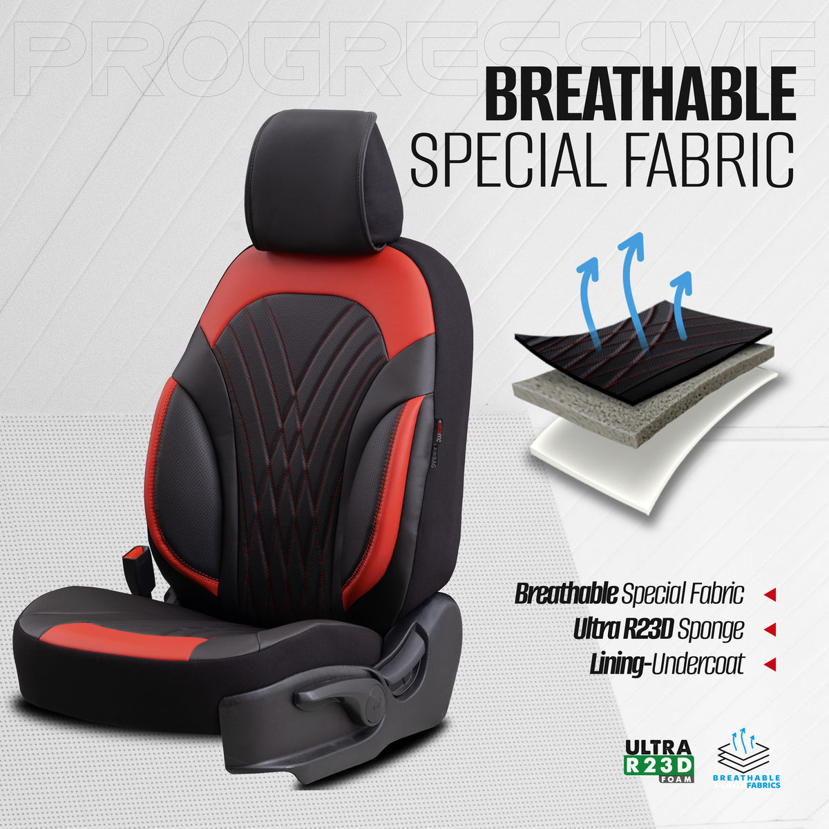 Set huse Progressive 104 – negru/roșu, pentru scaunele din față și din spate