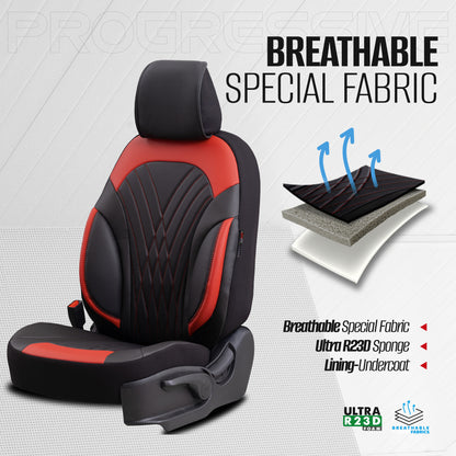 Set huse Progressive 104 – negru/roșu, pentru scaunele din față și din spate