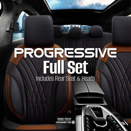 Set de tapițerie Progressive 108 - negru/maro caramel, pentru scaunele din față și din spate