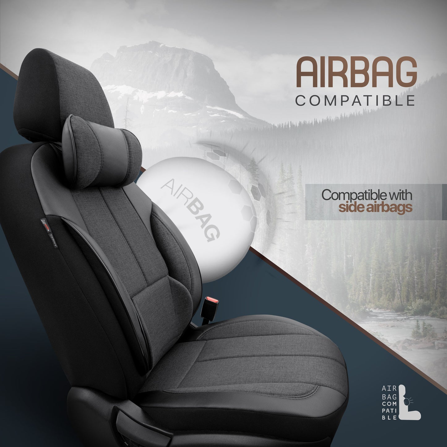 Set Tapițerie Ergonomică Voyager – Negru, Textil, pentru Scaune Față și Spate