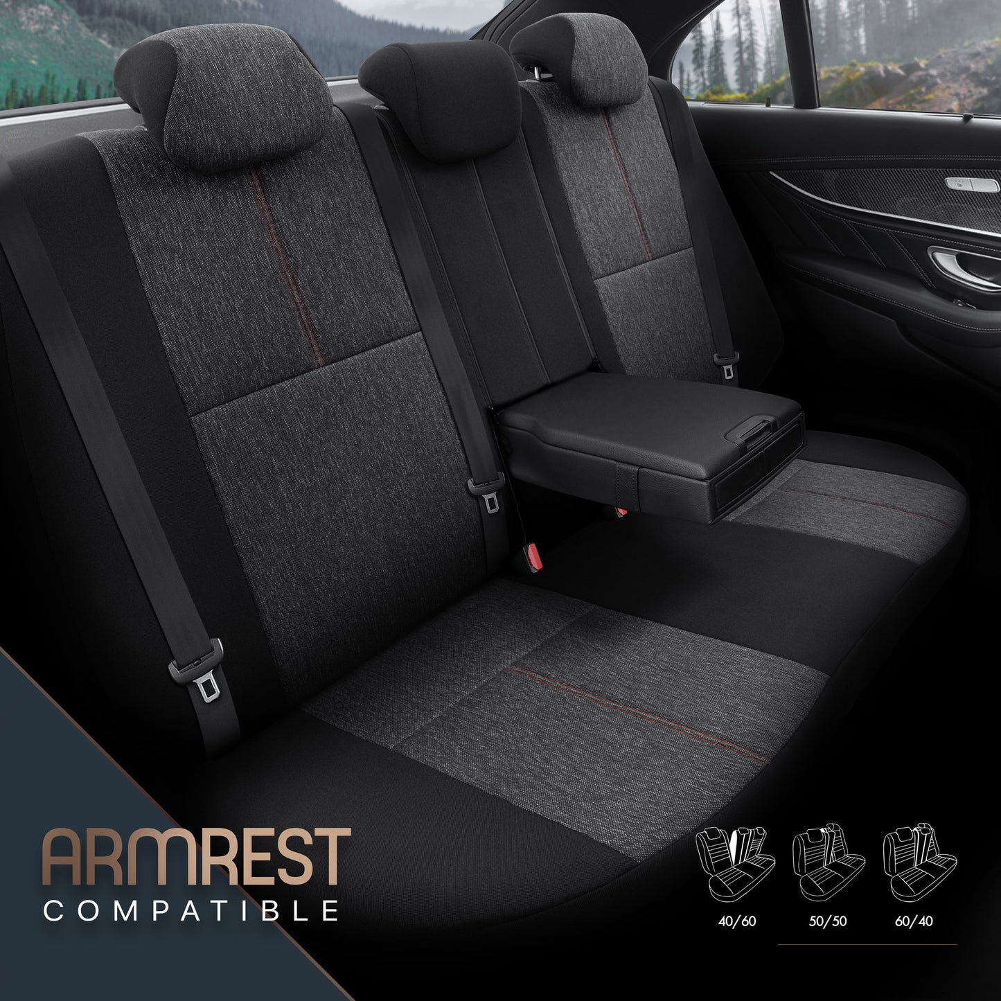 Set Tapițerie Ergonomică Voyager – Negru/Roșu, Textil, pentru Scaune Față și Spate