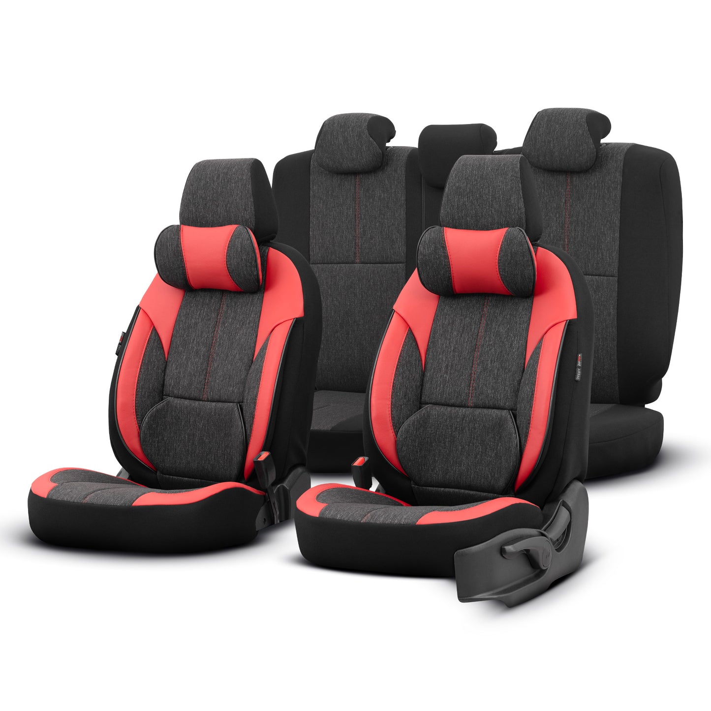 Set Tapițerie Ergonomică Voyager – Negru/Roșu, Textil, pentru Scaune Față și Spate