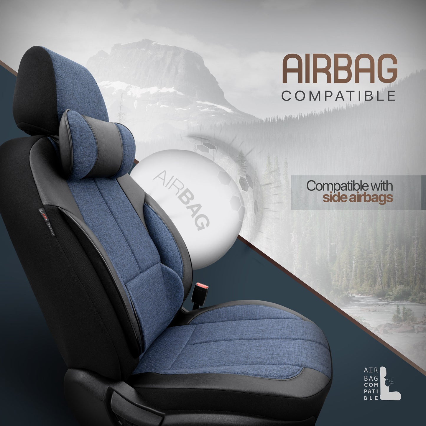 Set Tapițerie Ergonomică Voyager – Negru/Albastru, Textil, pentru Scaune Față și Spate